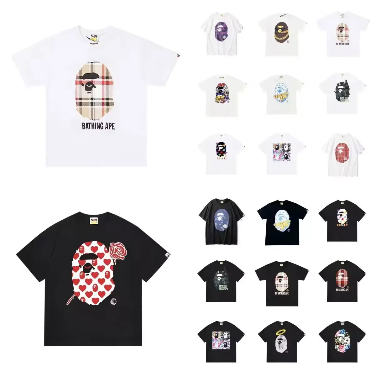 11Wholesale Brand Fashion Designer T-Shirt for Men New Style Trendy Loose Printed Bapees 100% Cotton Casual Sports T-Shirt
