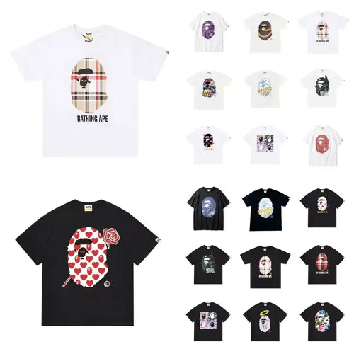 11Wholesale Brand Fashion Designer T-Shirt for Men New Style Trendy Loose Printed Bapees 100% Cotton Casual Sports T-Shirt