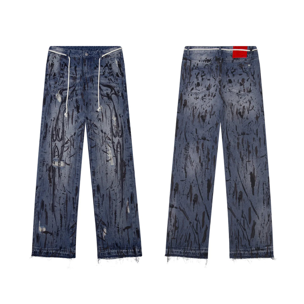 Cross-border Hell Star Hellstar European American Street Trendy Camouflage Printed Logo Denim Jeans Streetwear Medium Loose Fit