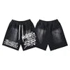Cargo Casual Hellstar Sports Shorts Streetwear Hip-Hop Style Drawstring Cotton Flame Print Letter Fashion Brand Washed