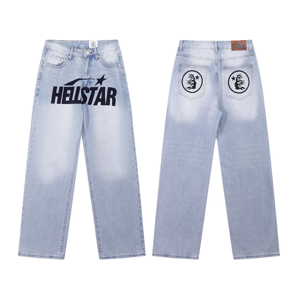 Cross-border Hell Star Hellstar European American Street Trendy Camouflage Printed Logo Denim Jeans Streetwear Medium Loose Fit