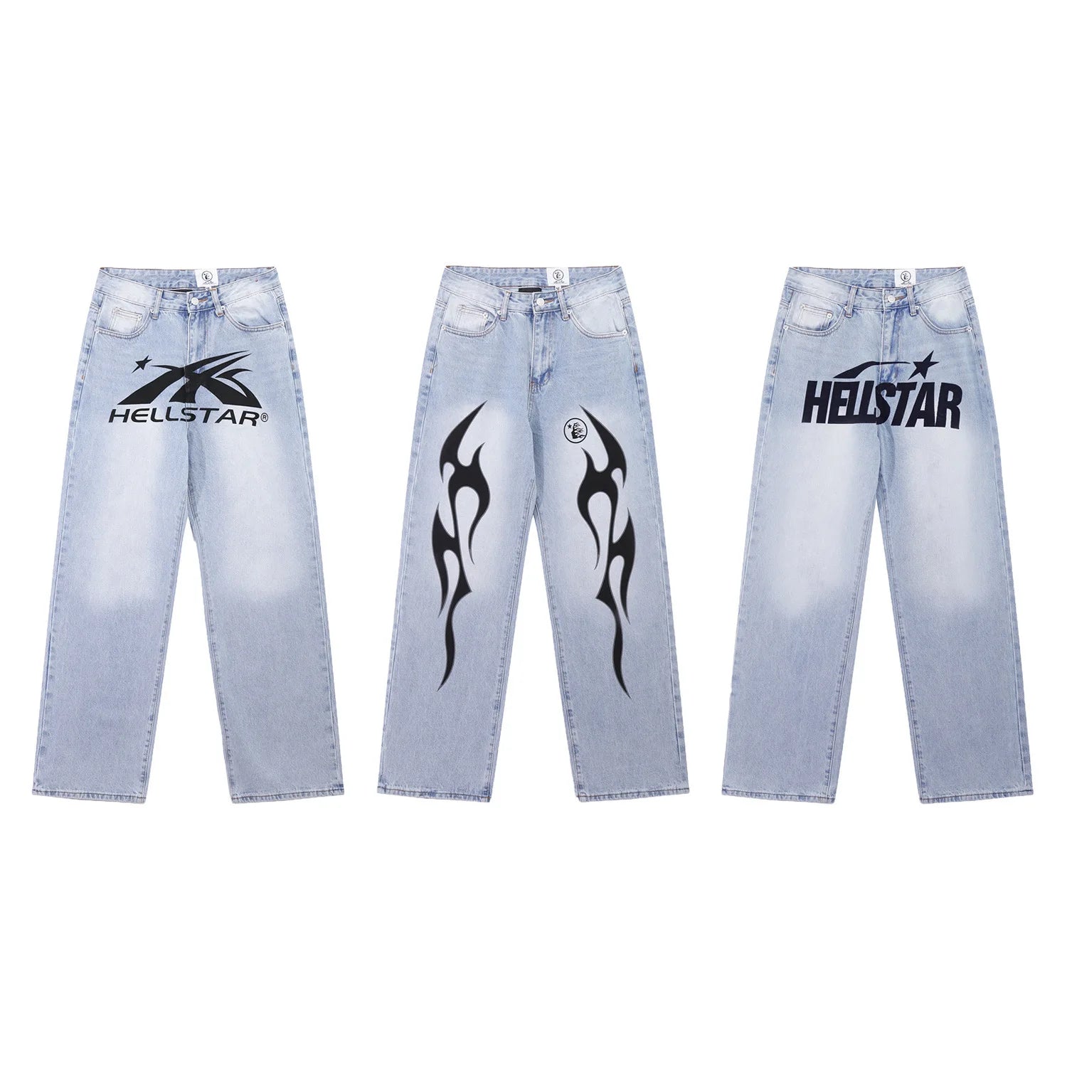 Cross-border Hell Star Hellstar European American Street Trendy Camouflage Printed Logo Denim Jeans Streetwear Medium Loose Fit
