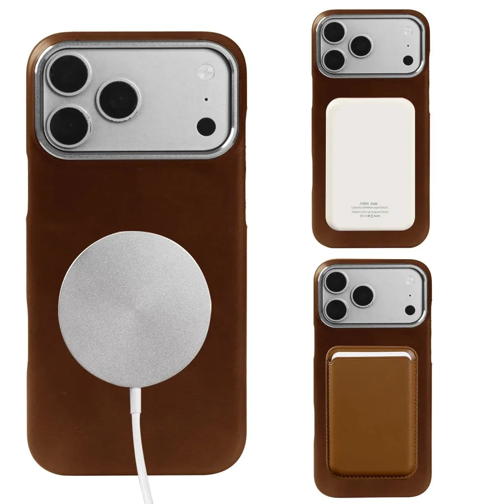 For Magsafe Case phone Leather Cover For iPhone 17 Pro Max Luxury Genuine Magnetic Wireless Charge Mobile Phone Case