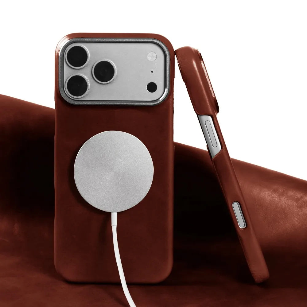For Magsafe Case phone Leather Cover For iPhone 17 Pro Max Luxury Genuine Magnetic Wireless Charge Mobile Phone Case