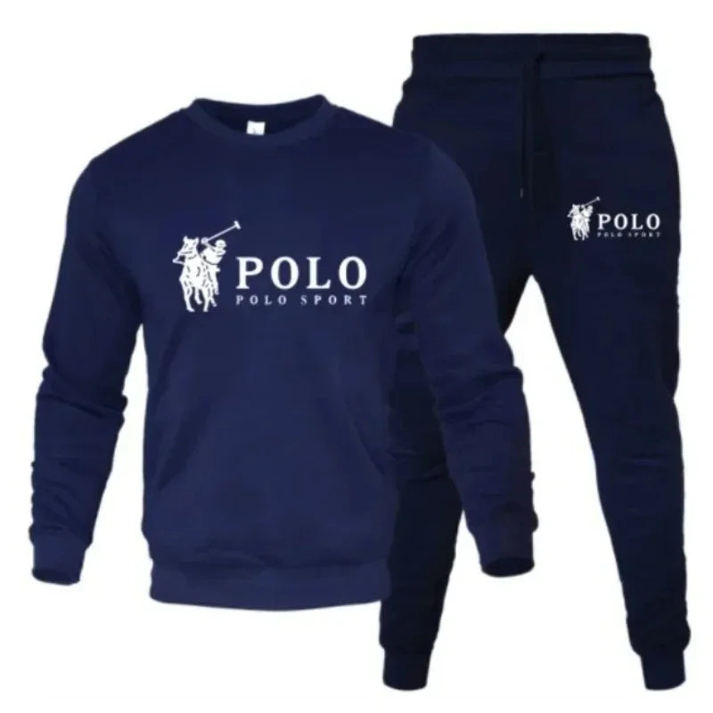 Men's autumn and winter sets of round-neck sweatshirts and jogging pants autumn and winter fashion outdoor fitness and casual