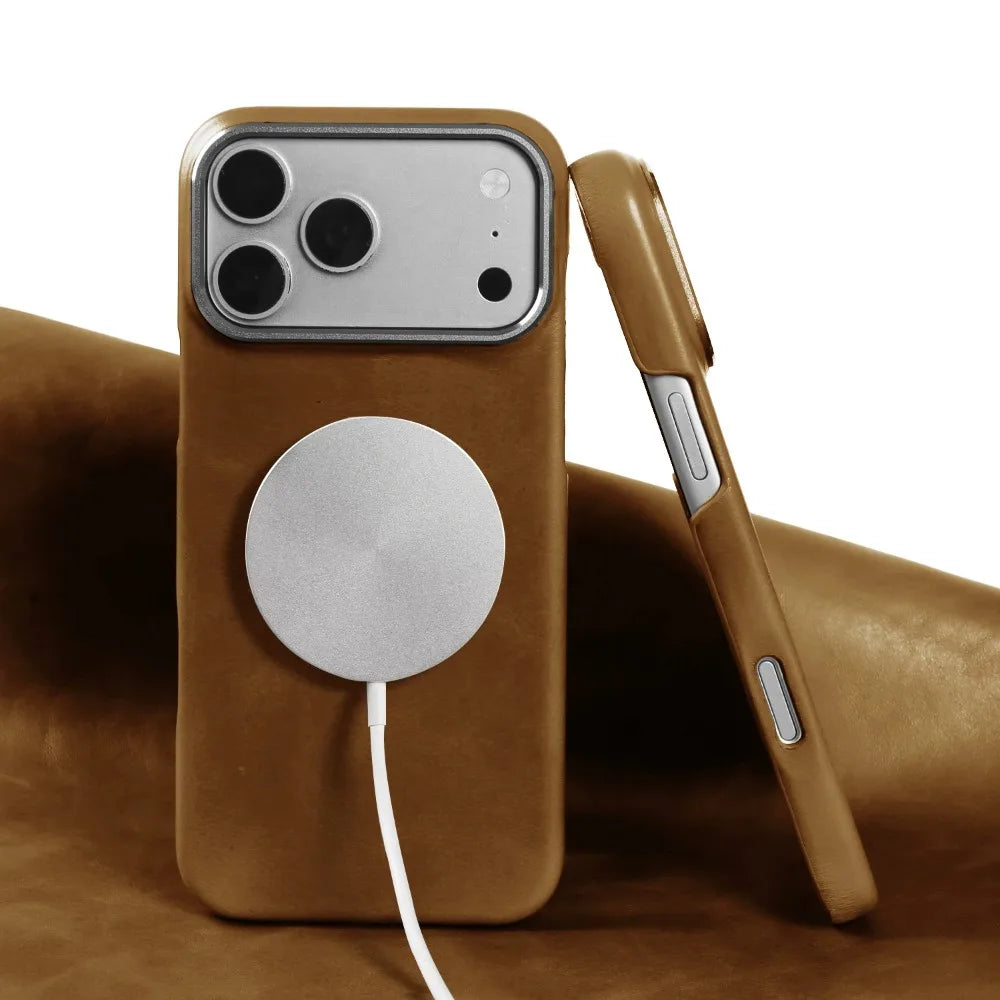For Magsafe Case phone Leather Cover For iPhone 17 Pro Max Luxury Genuine Magnetic Wireless Charge Mobile Phone Case