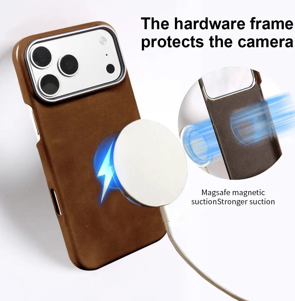 For Magsafe Case phone Leather Cover For iPhone 17 Pro Max Luxury Genuine Magnetic Wireless Charge Mobile Phone Case