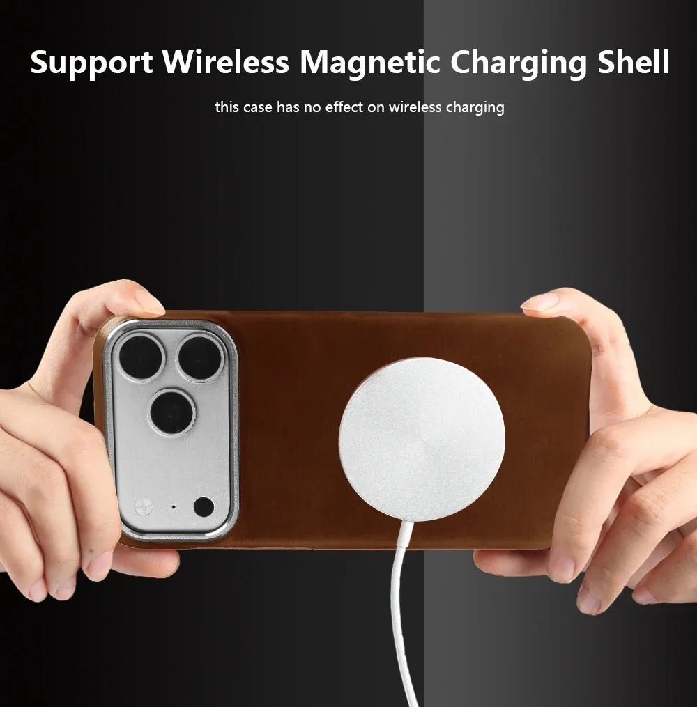 For Magsafe Case phone Leather Cover For iPhone 17 Pro Max Luxury Genuine Magnetic Wireless Charge Mobile Phone Case