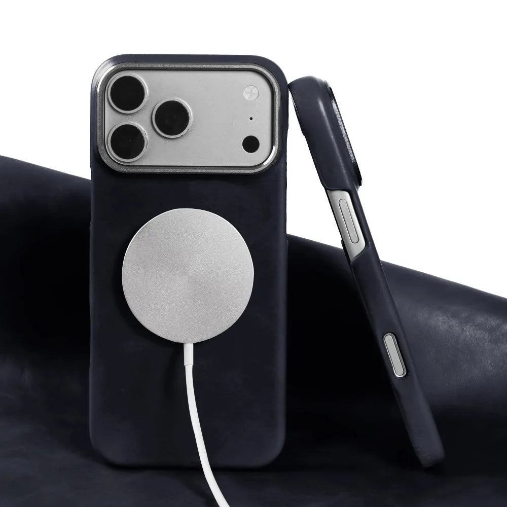 For Magsafe Case phone Leather Cover For iPhone 17 Pro Max Luxury Genuine Magnetic Wireless Charge Mobile Phone Case