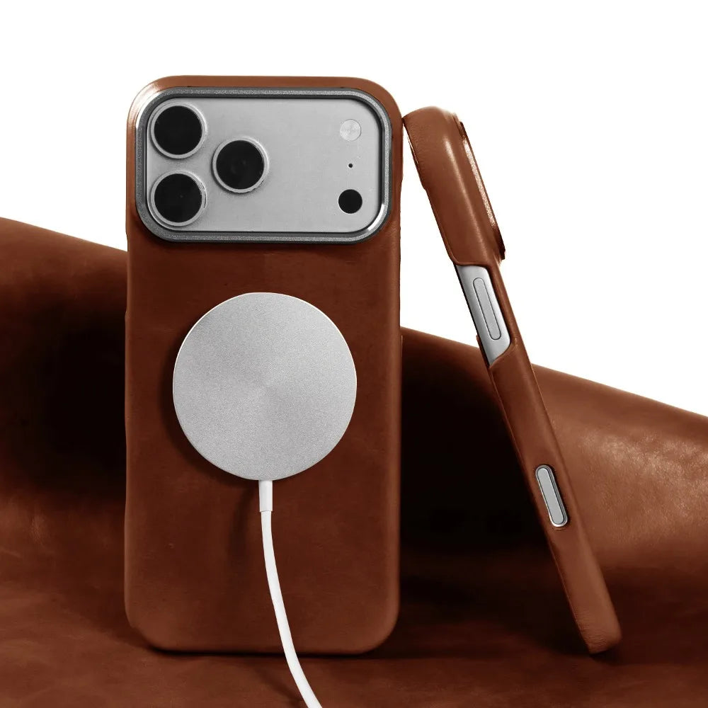 For Magsafe Case phone Leather Cover For iPhone 17 Pro Max Luxury Genuine Magnetic Wireless Charge Mobile Phone Case