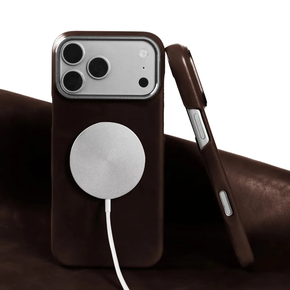 For Magsafe Case phone Leather Cover For iPhone 17 Pro Max Luxury Genuine Magnetic Wireless Charge Mobile Phone Case