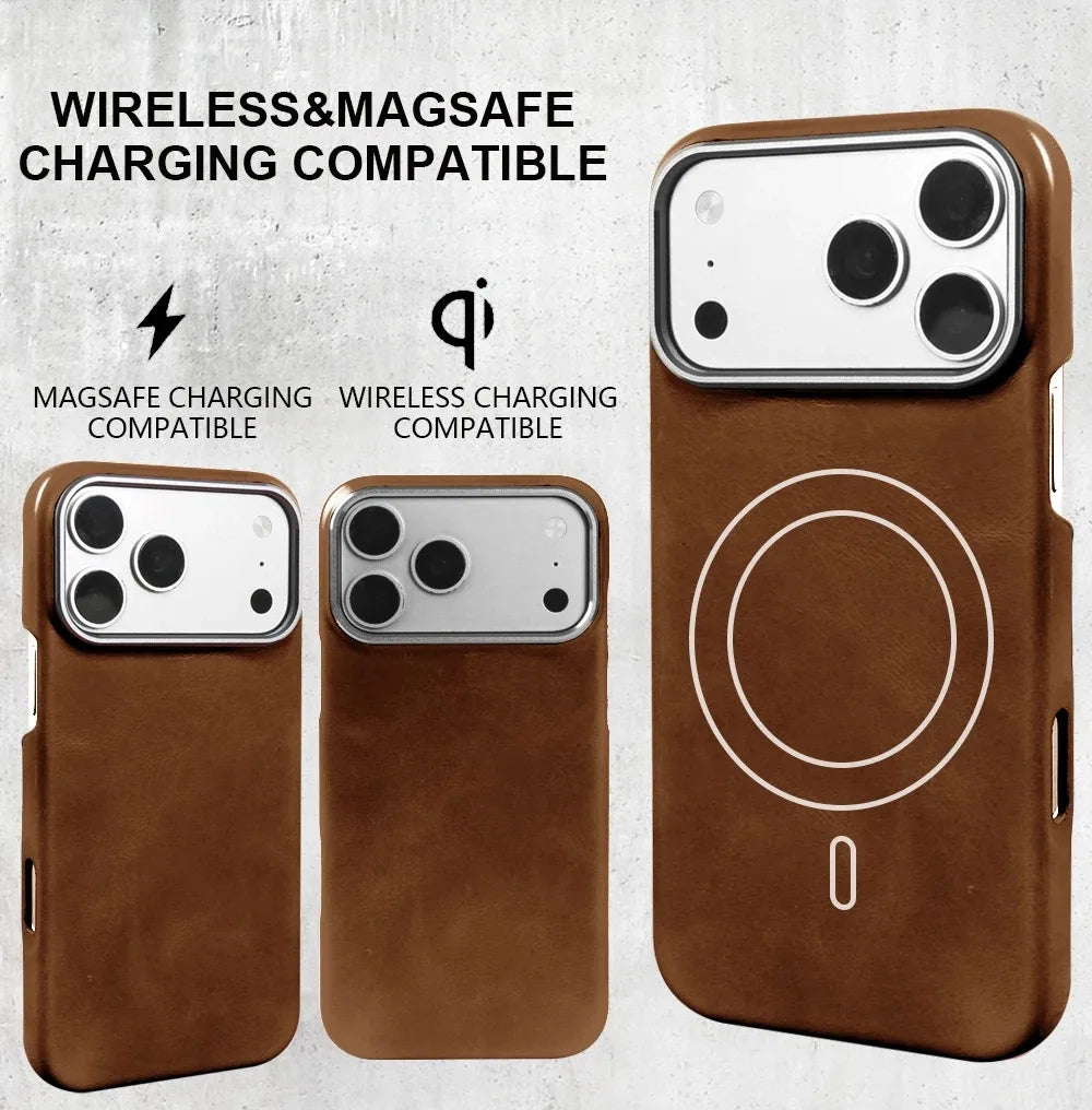 For Magsafe Case phone Leather Cover For iPhone 17 Pro Max Luxury Genuine Magnetic Wireless Charge Mobile Phone Case